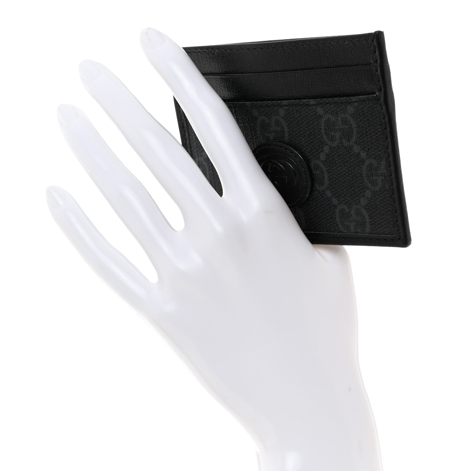 Gucci GG Supreme Monogram Textured Dollar Calfskin Retro Interlocking G Card Holder Black 2 of 7