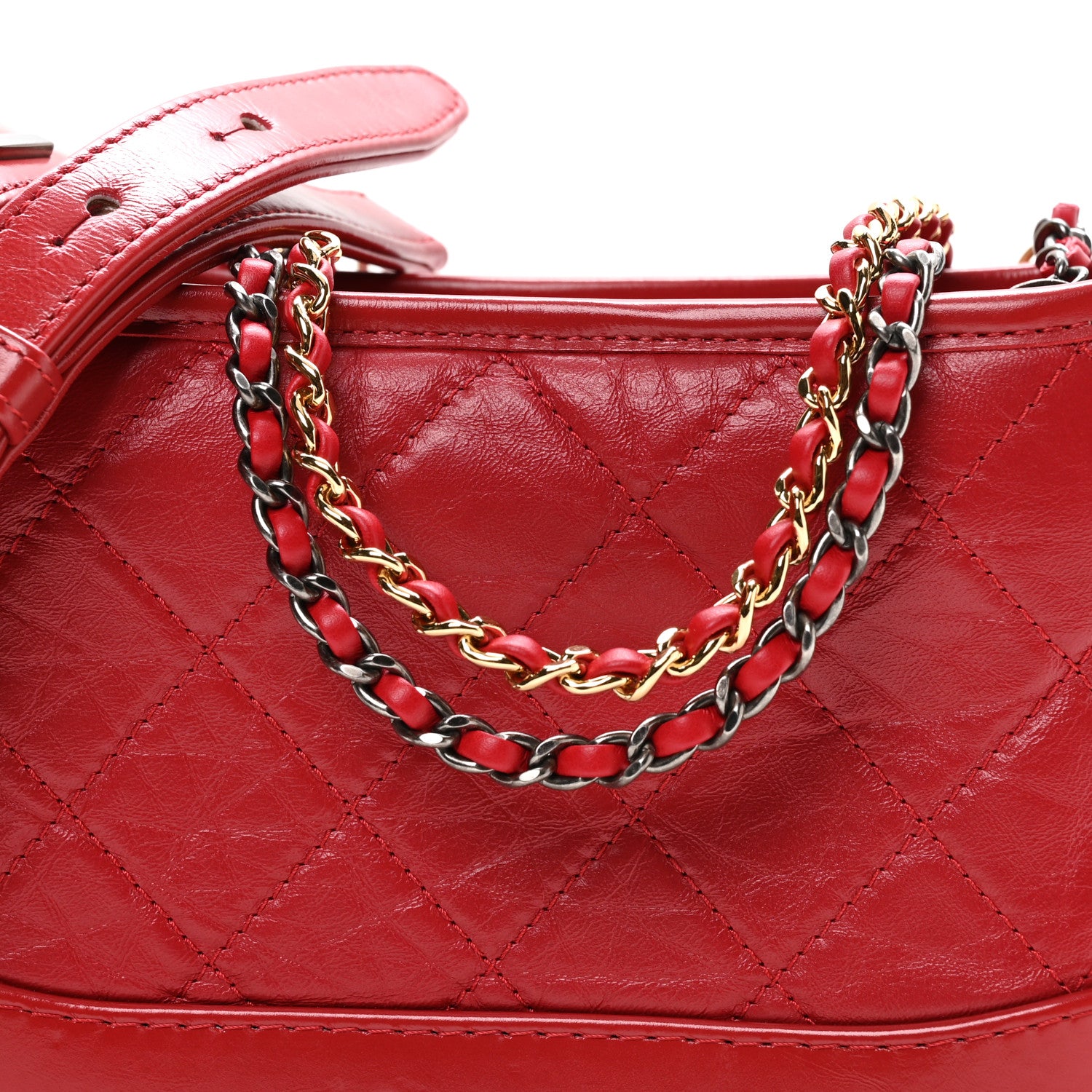 Chanel Aged Calfskin Quilted Small Gabrielle Logo Hobo Red 8 of 11