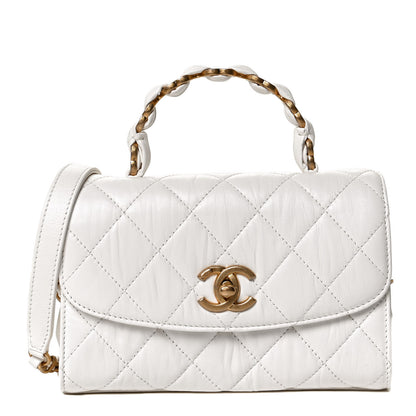 Chanel Crumpled Lambskin Quilted Mini CC Links Top Handle Flap White 1 of 11