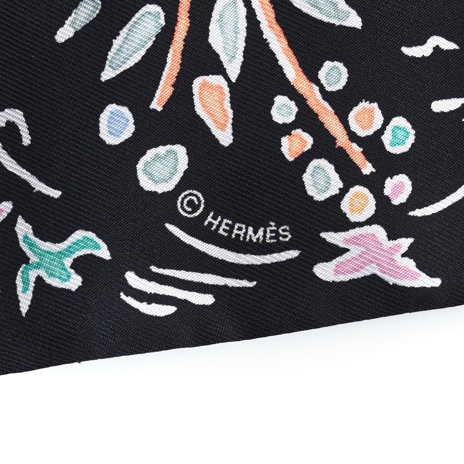 Hermes Silk Isola Di Primavera Twilly Black Vert Rose 3 of 3
