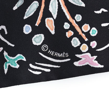 Hermes Silk Isola Di Primavera Twilly Black Vert Rose 3 of 3