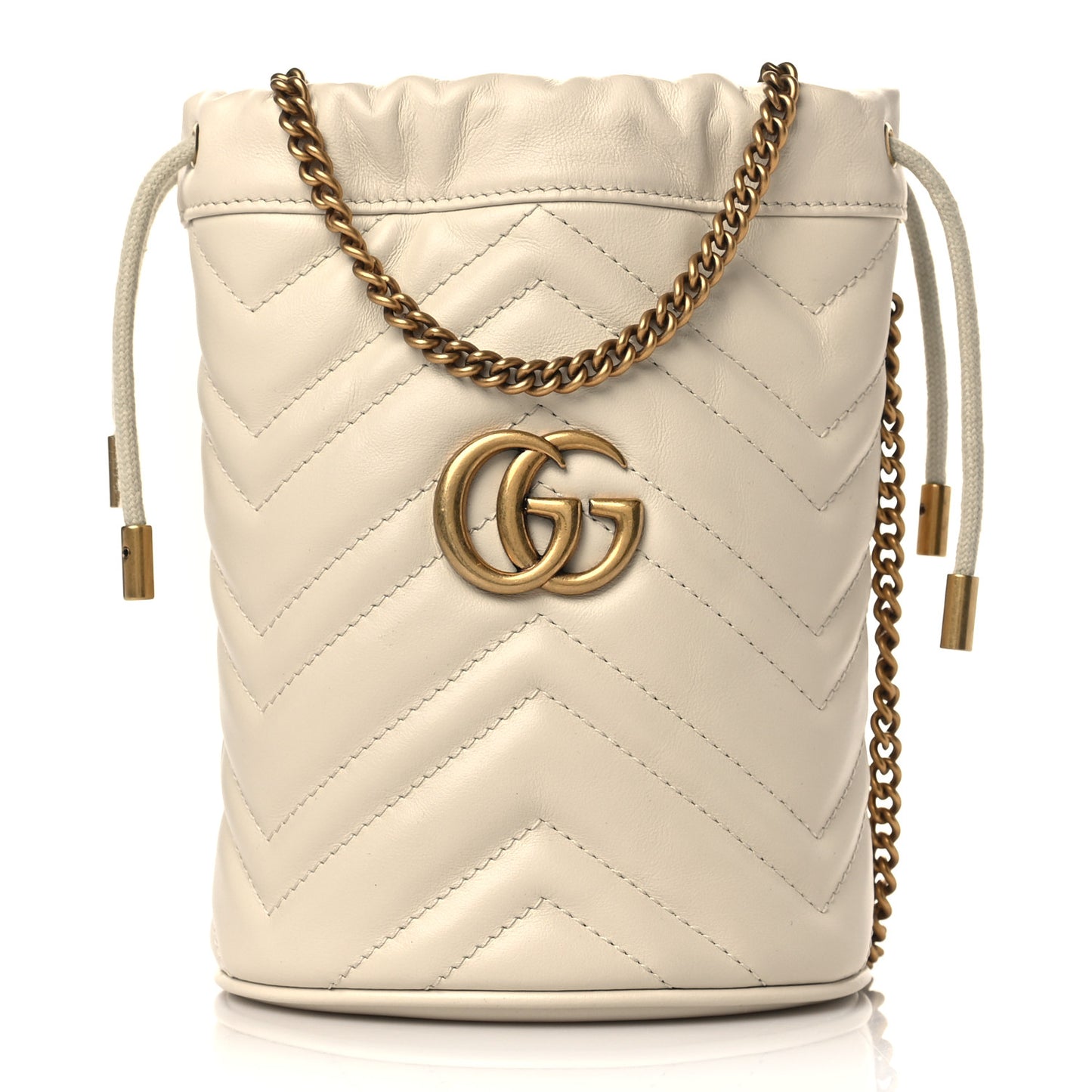 Calfskin Matelasse Mini GG Marmont 2.0 Bucket Bag White