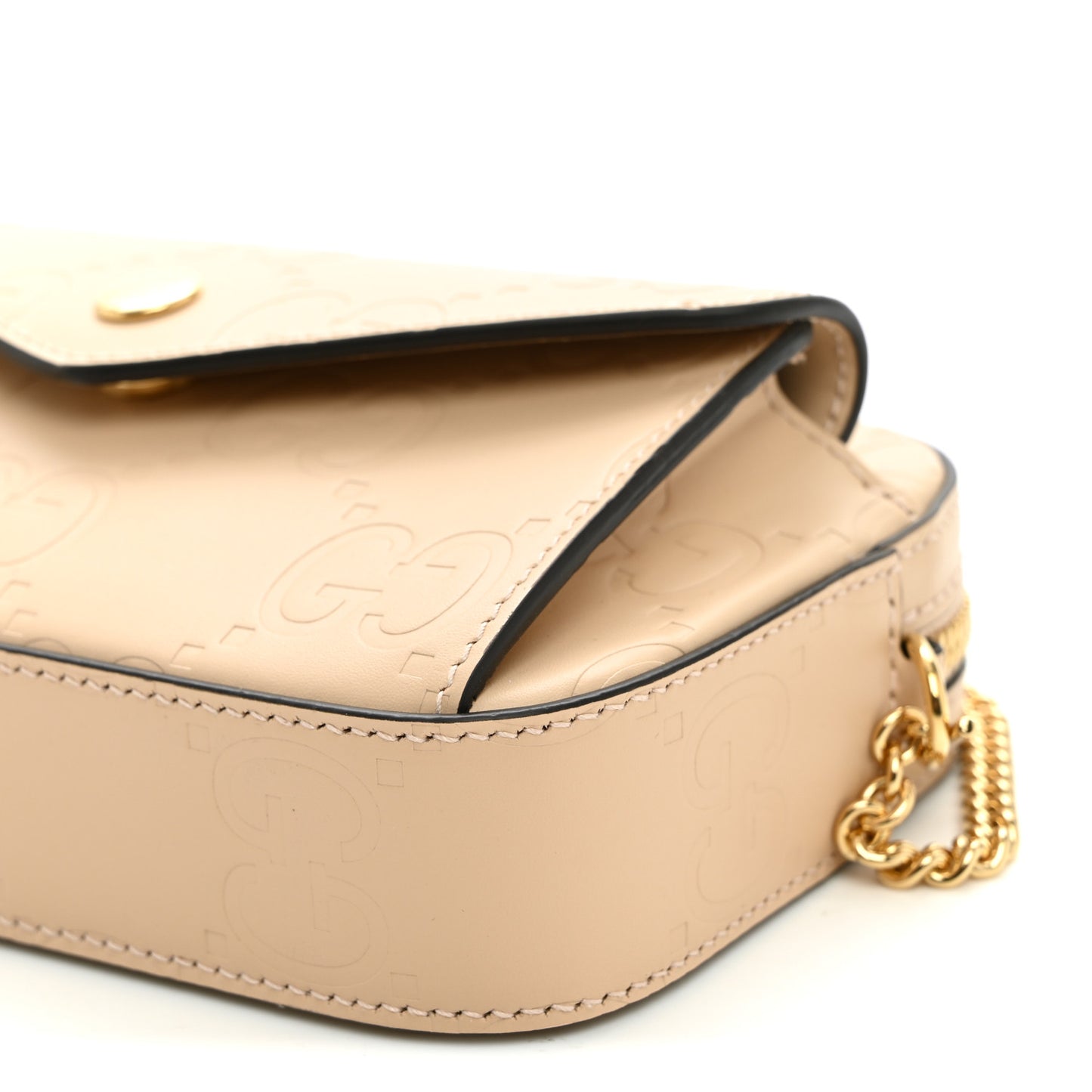 Calfskin GG Super Mini Debossed Chain Wallet Light Beige