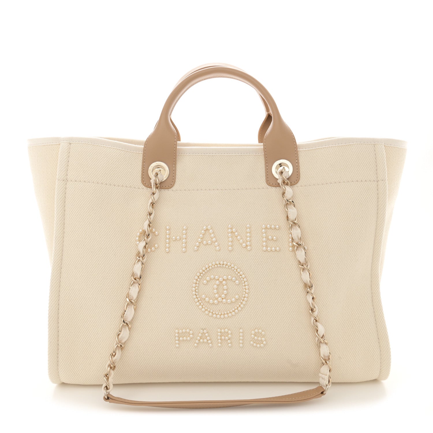 Chanel Canvas Pearl Medium Deauville Tote Ecru Beige 1 of 12