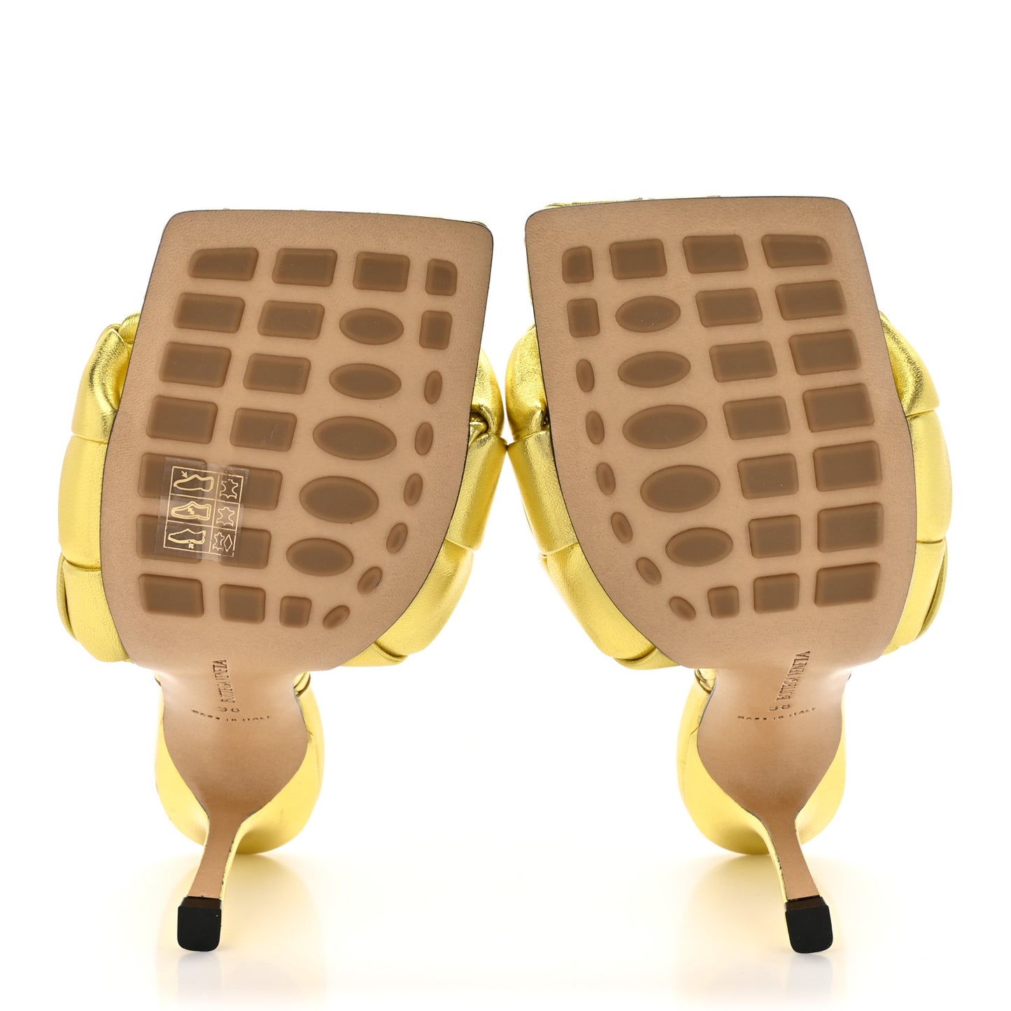 Metallic Nappa Maxi Reflection Weave Lido 90mm Mule Sandals 38 Gold