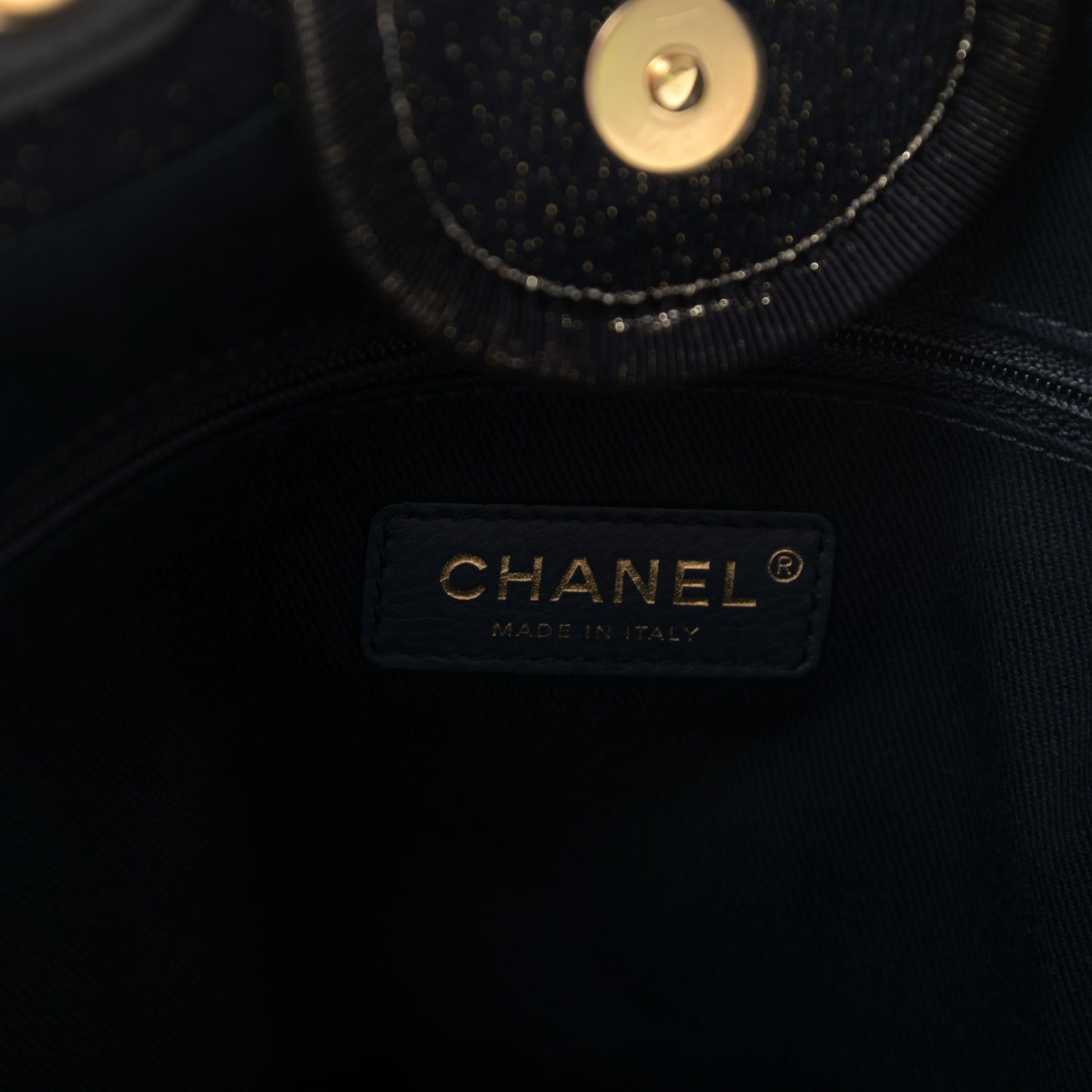 Lurex Canvas Medium Deauville Tote Navy Blue Gold