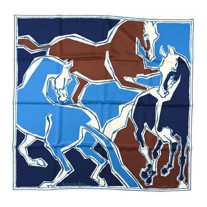 Hermes Silk La Danse des Chevaux Scarf 90 Marine Cobalt Marron 1 of 4
