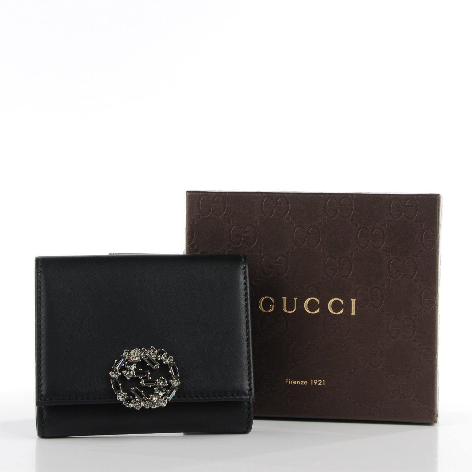 Gucci Calfskin Swarovski Crystal Mini GG Sparkling French Flap Wallet Black 8 of 8