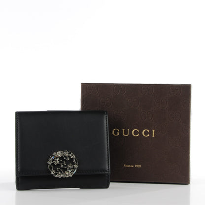 Gucci Calfskin Swarovski Crystal Mini GG Sparkling French Flap Wallet Black 8 of 8