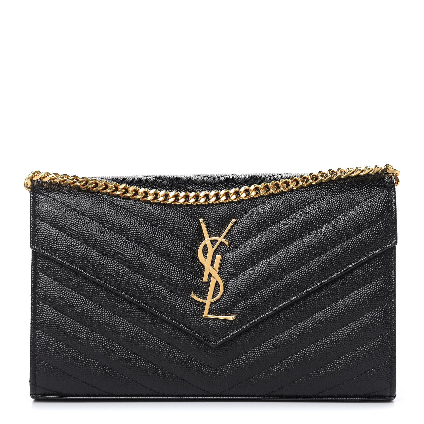 Grain De Poudre Matelasse Chevron Monogram Chain Wallet Black