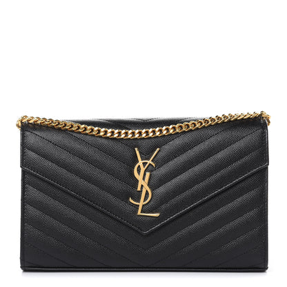 Saint Laurent Grain De Poudre Matelasse Chevron Monogram Chain Wallet Black 1 of 8