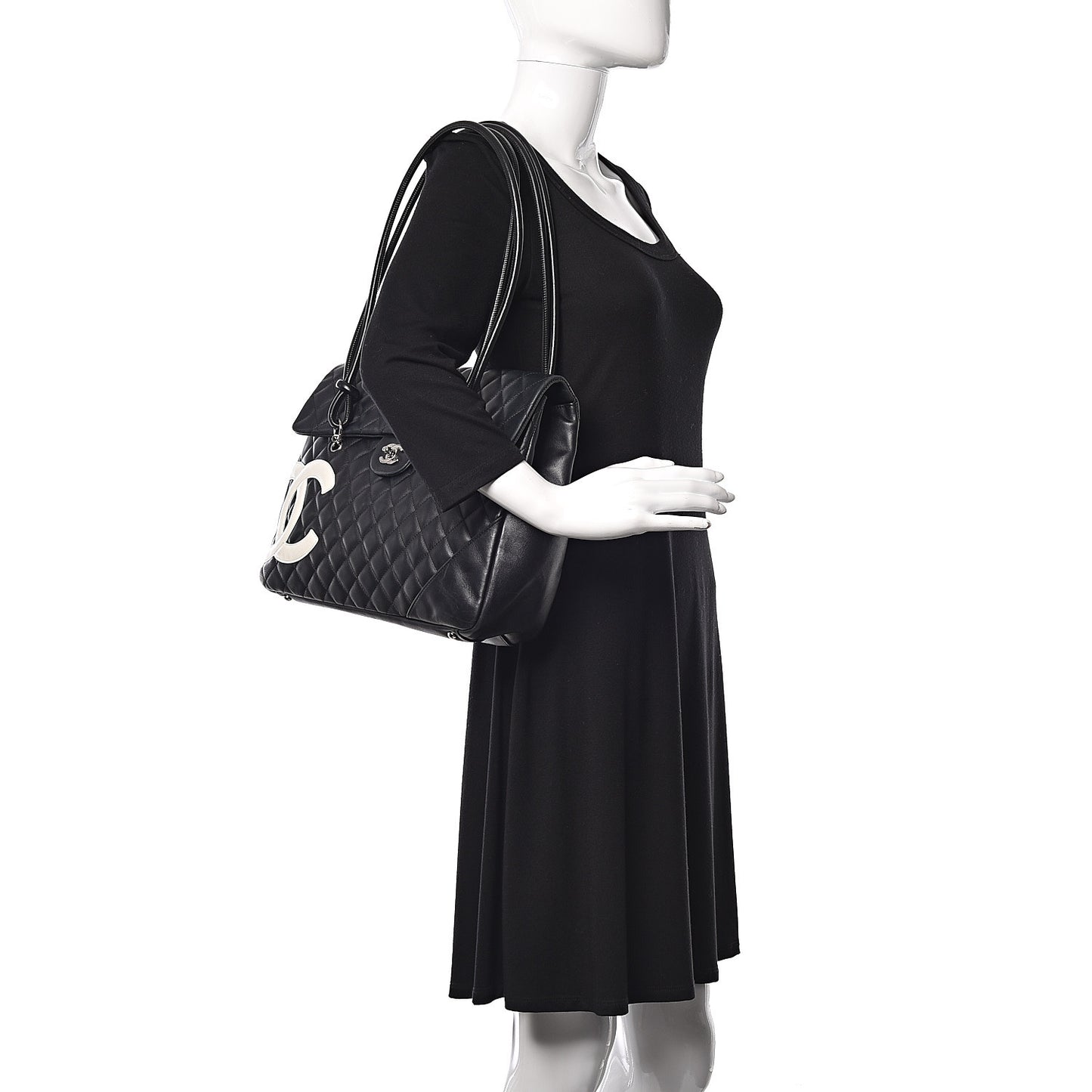 Calfskin Quilted Large Cambon Flap Black White