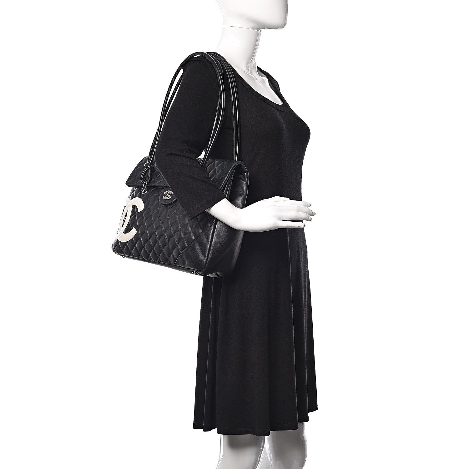 Chanel Calfskin Quilted Large Cambon Flap Black White 2 of 9
