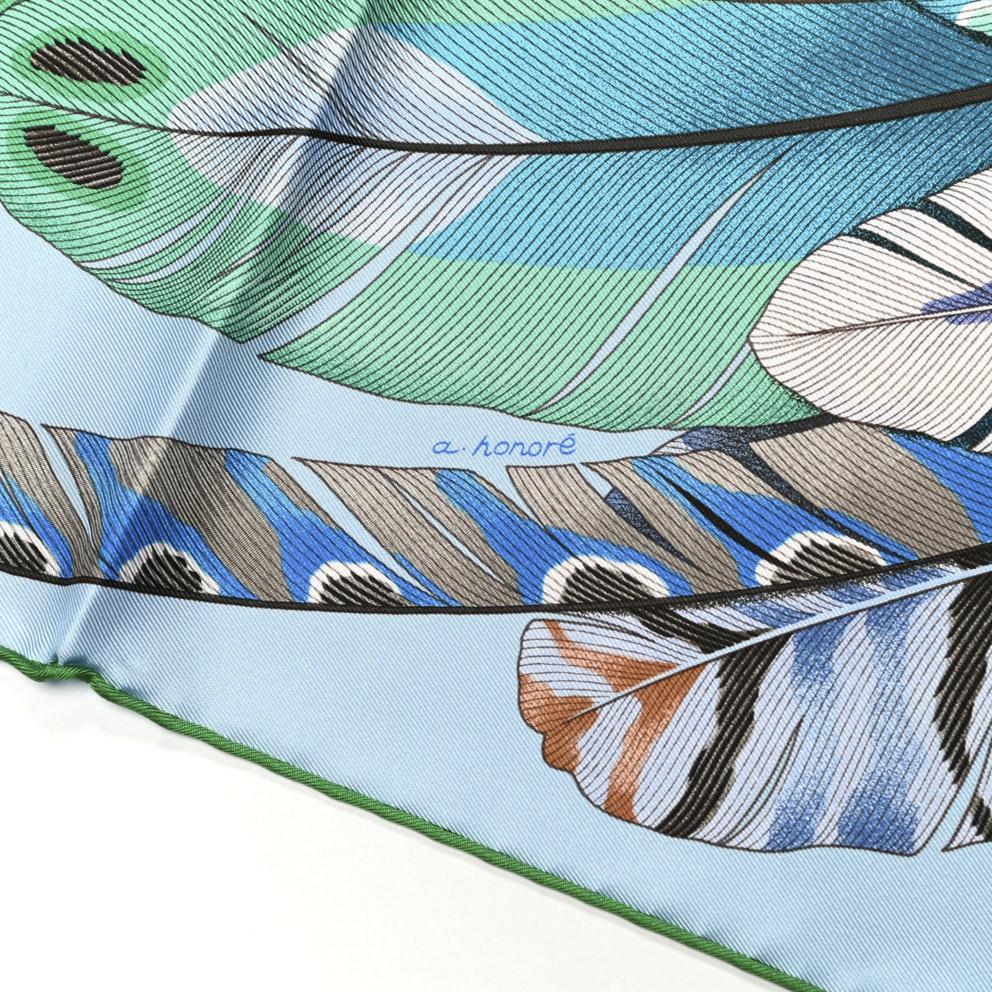 Silk Plumes En Fete Scarf 90 Ciel Vert Brun