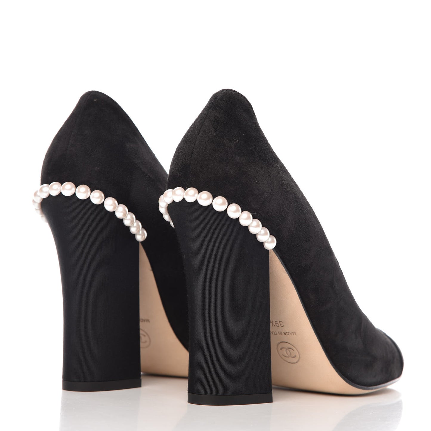 Suede Grosgrain Pearl CC Cap Toe Pump 39.5 Black