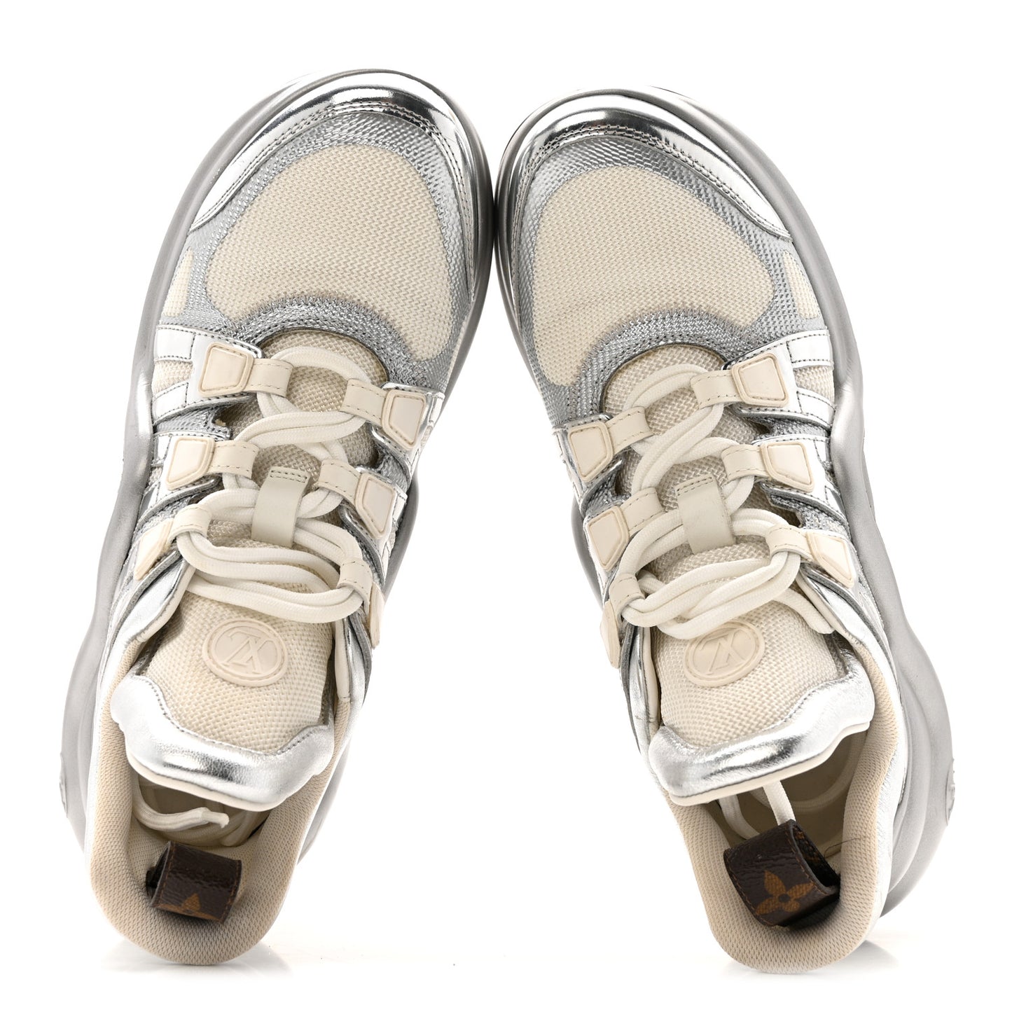 Metallic Calfskin Technical Nylon LV Archlight Sneakers 37 White Silver