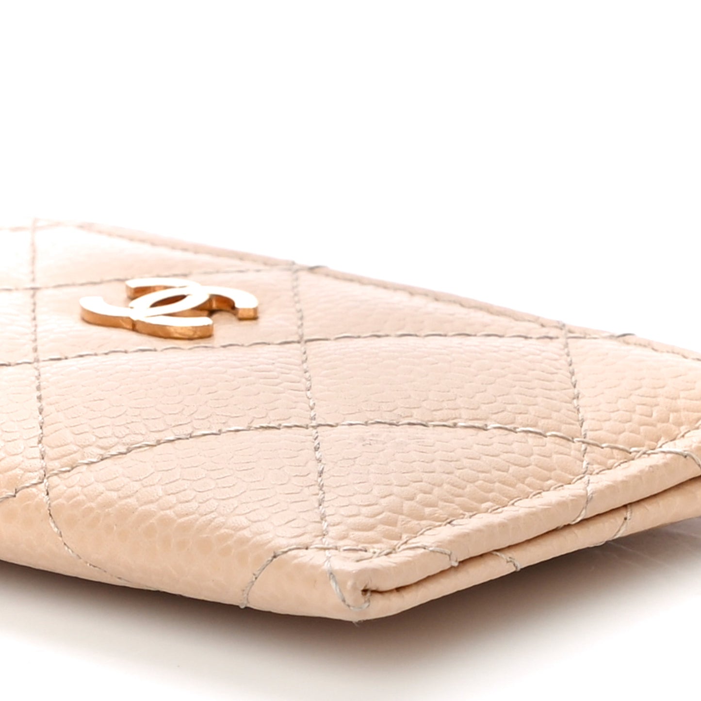 Caviar Quilted Card Holder Beige