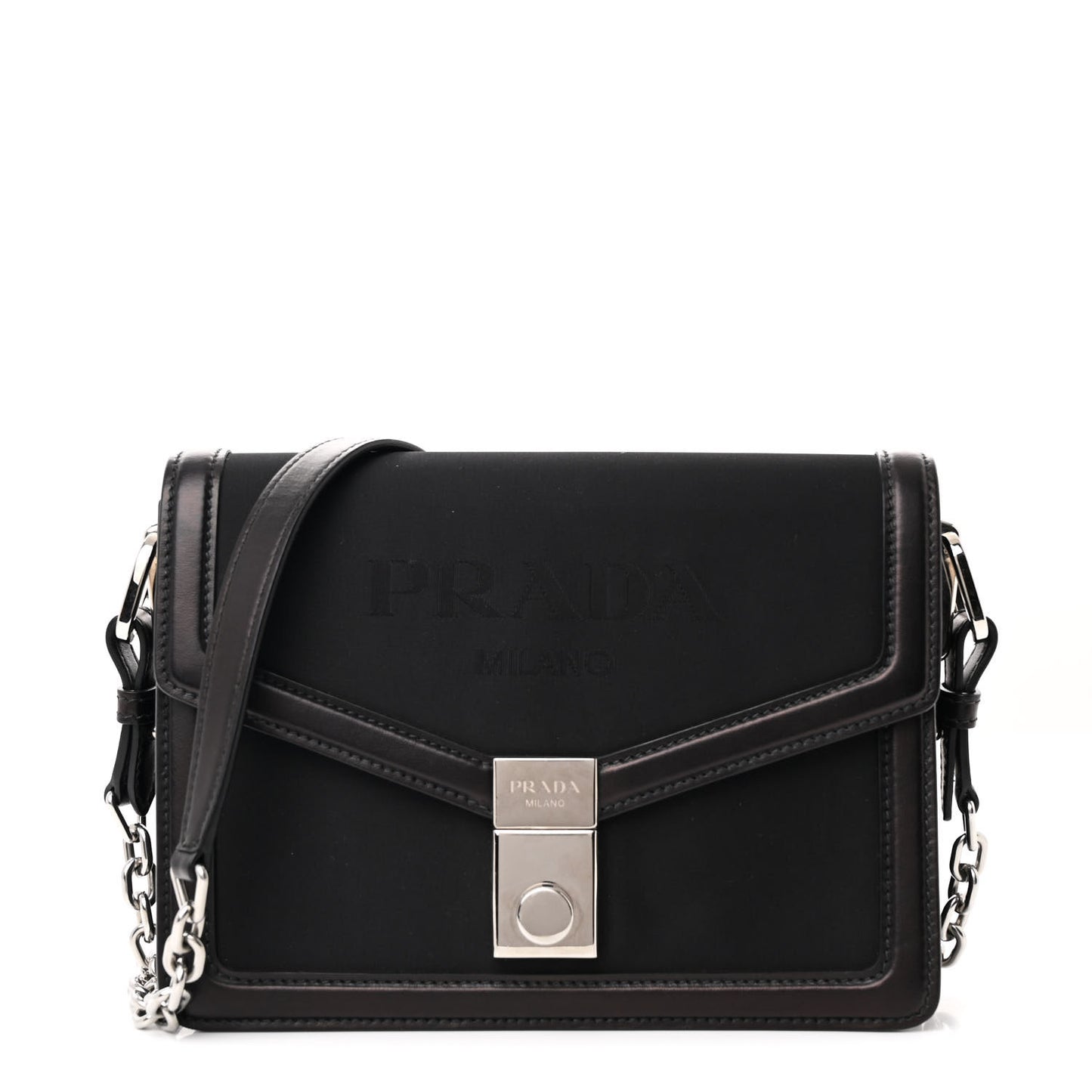 Tessuto Nylon Jacquard Logo Envelope Flap Chain Shoulder Bag Black
