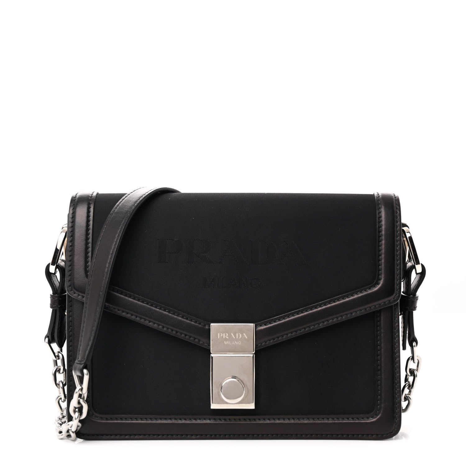 Prada Tessuto Nylon Jacquard Logo Envelope Flap Chain Shoulder Bag Black 1 of 12
