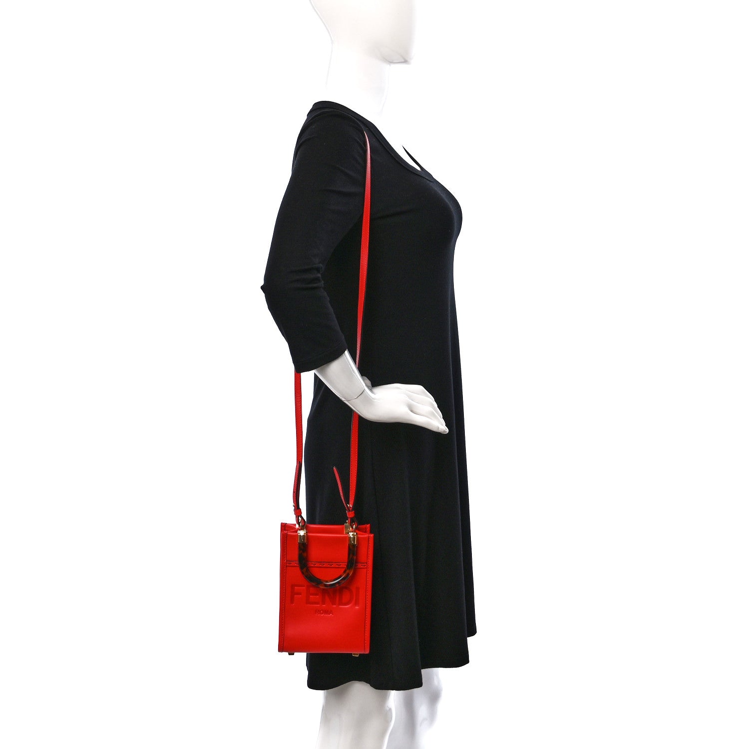 Fendi Vitello King Plexiglass Logo Embossed Mini Fendi Sunshine Shopper Tote Papavero 2 of 10