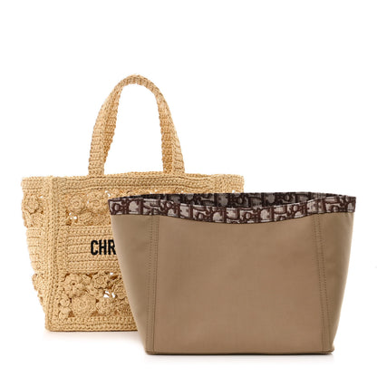 Christian Dior Woven Raffia Floral Embellished Small Book Tote Natural 1 of 13