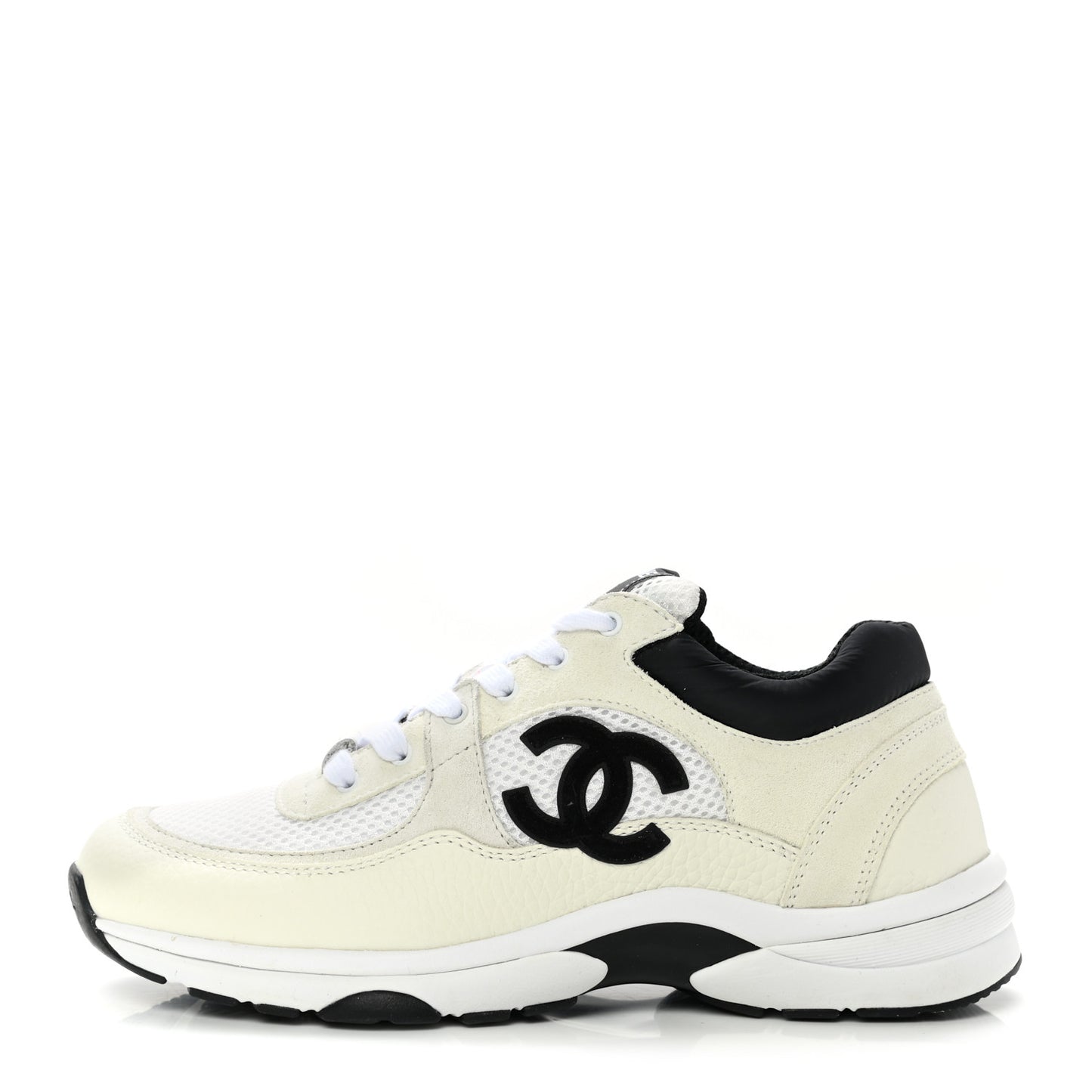 Mesh Suede Calfskin Grained Calfskin Womens CC Sneakers 38.5 White Black