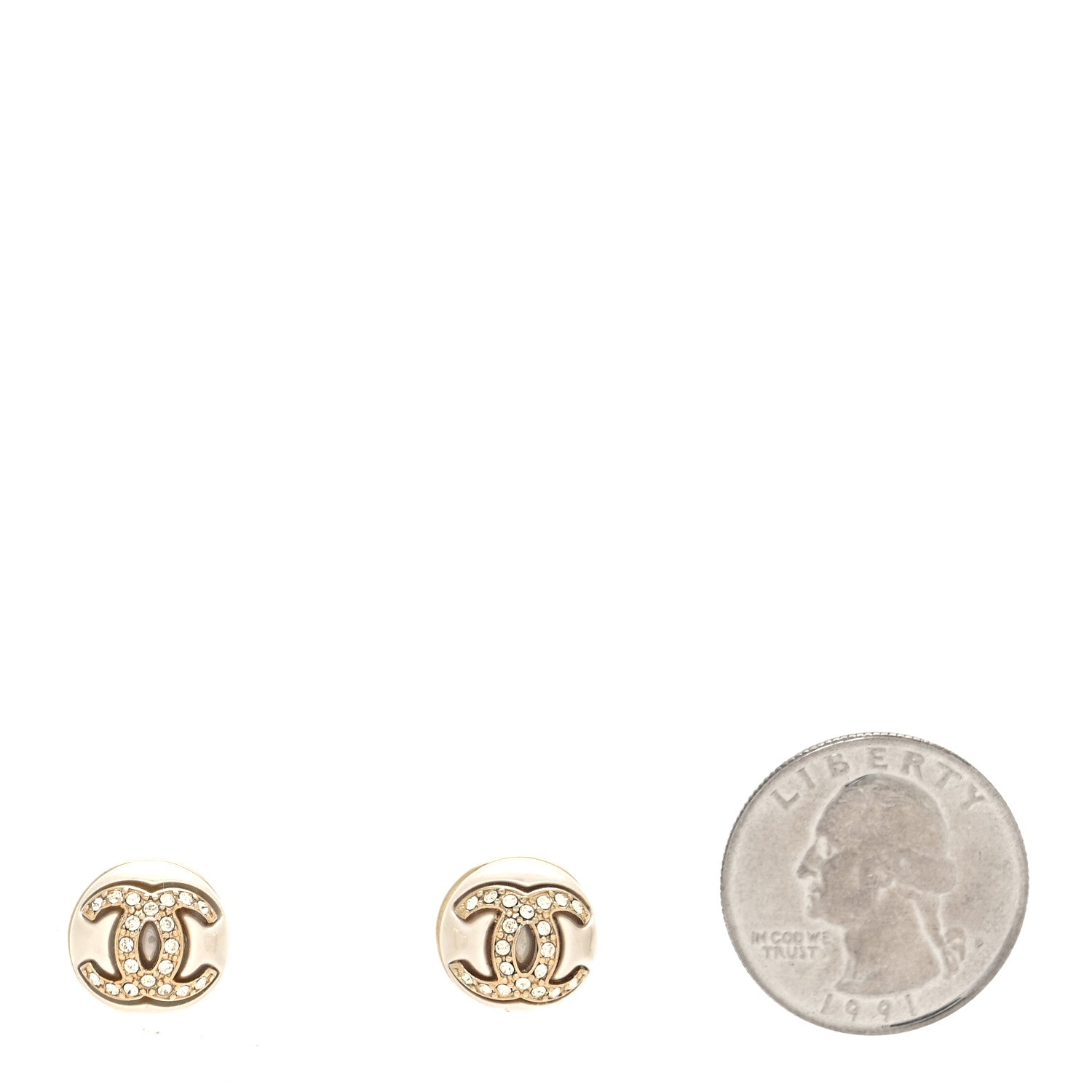 Chanel Pearl Crystal Metal CC Round Earrings Gold 2 of 4