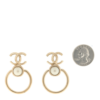 Chanel Metal Pearl CC Hoop Drop Earrings Gold 2 of 4