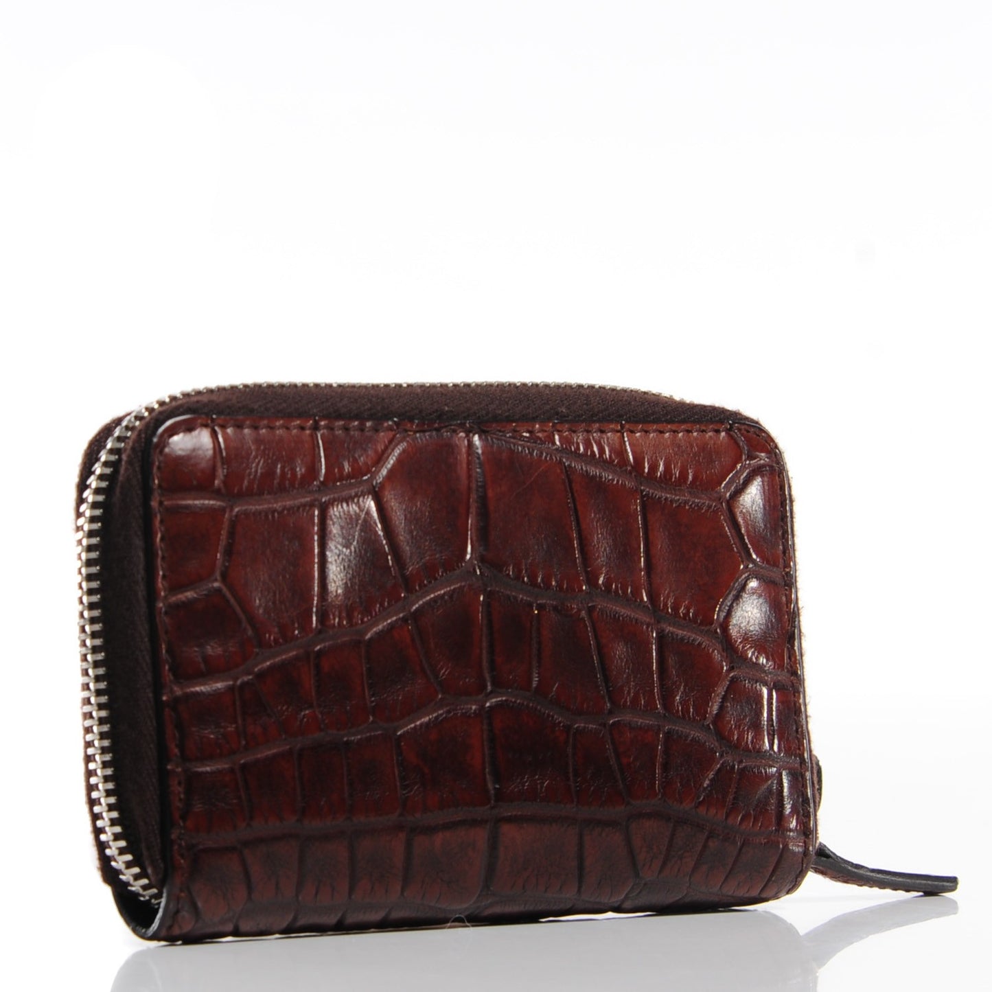 Crocodile Zip Around Card Case Brown