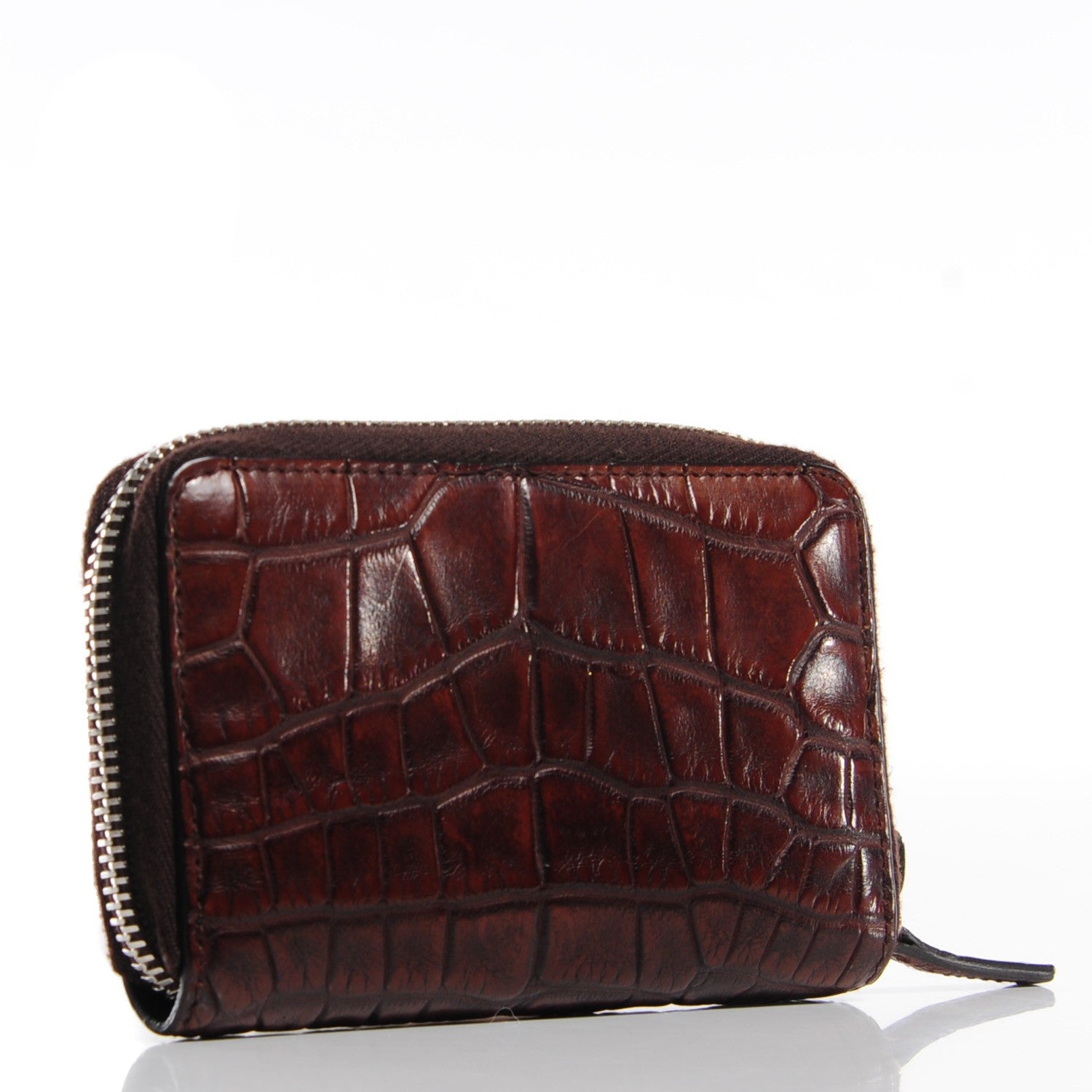 Gucci Crocodile Zip Around Card Case Brown 3 of 7