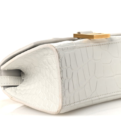 Balenciaga Shiny Calfskin Crocodile Embossed Hourglass Top Handle Bag XS White 10 of 14