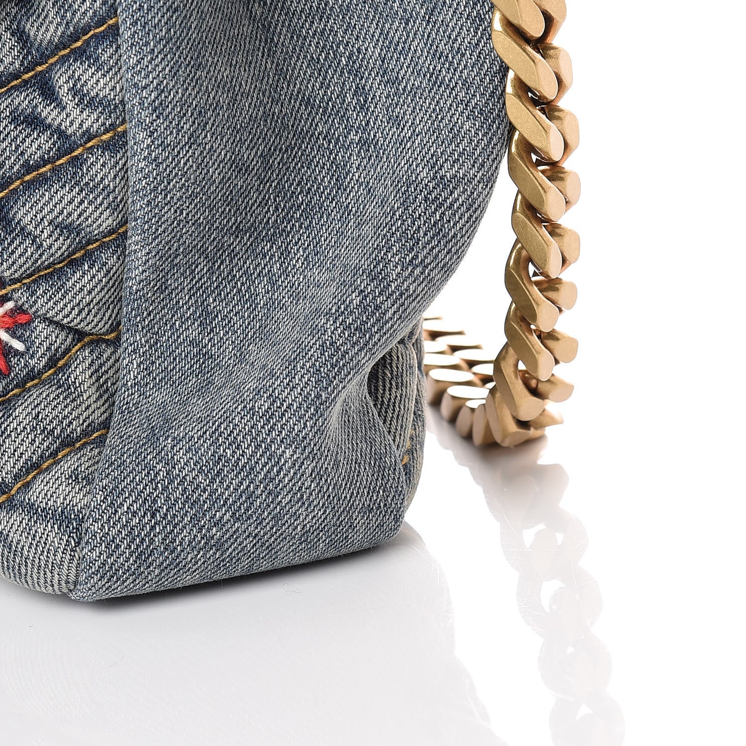 Saint Laurent Denim Matelasse Chevron Summer Embroidered Monogram Medium College Bag Blue 11 of 12