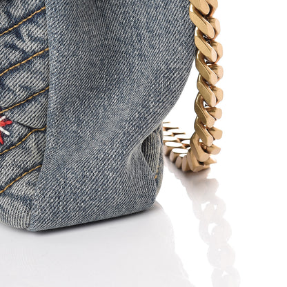 Saint Laurent Denim Matelasse Chevron Summer Embroidered Monogram Medium College Bag Blue 11 of 12