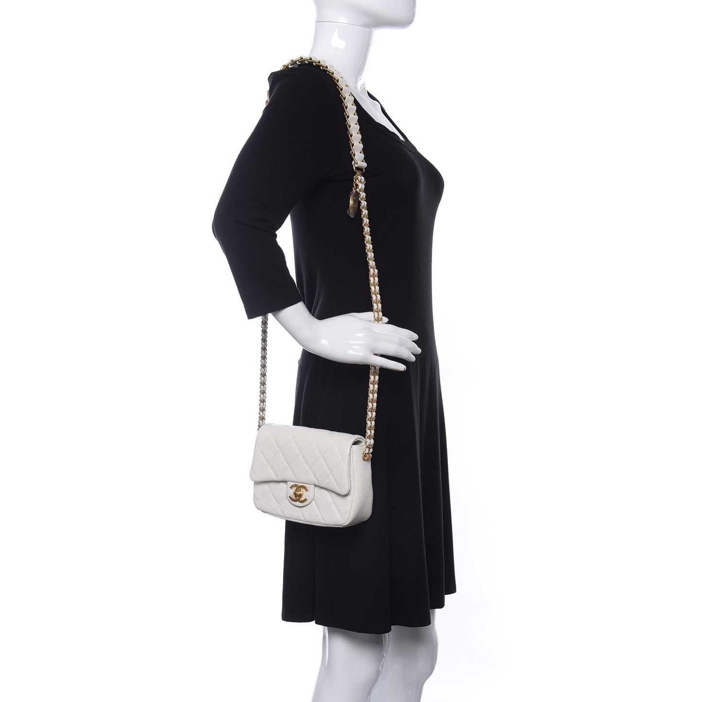 Caviar Quilted Mini Chain Soul Flap White