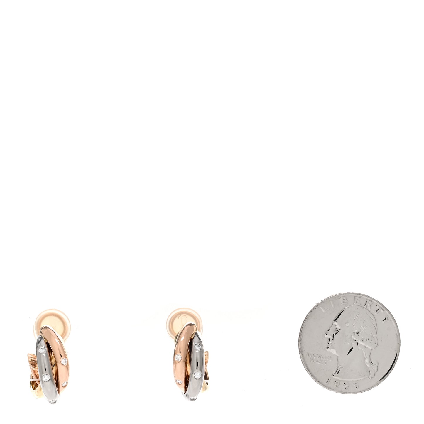 18K Pink Yellow White Gold Diamond Trinity Hoop Earrings