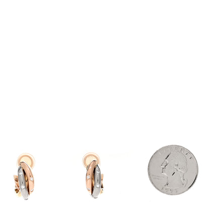 Cartier 18K Pink Yellow White Gold Diamond Trinity Hoop Earrings 2 of 4