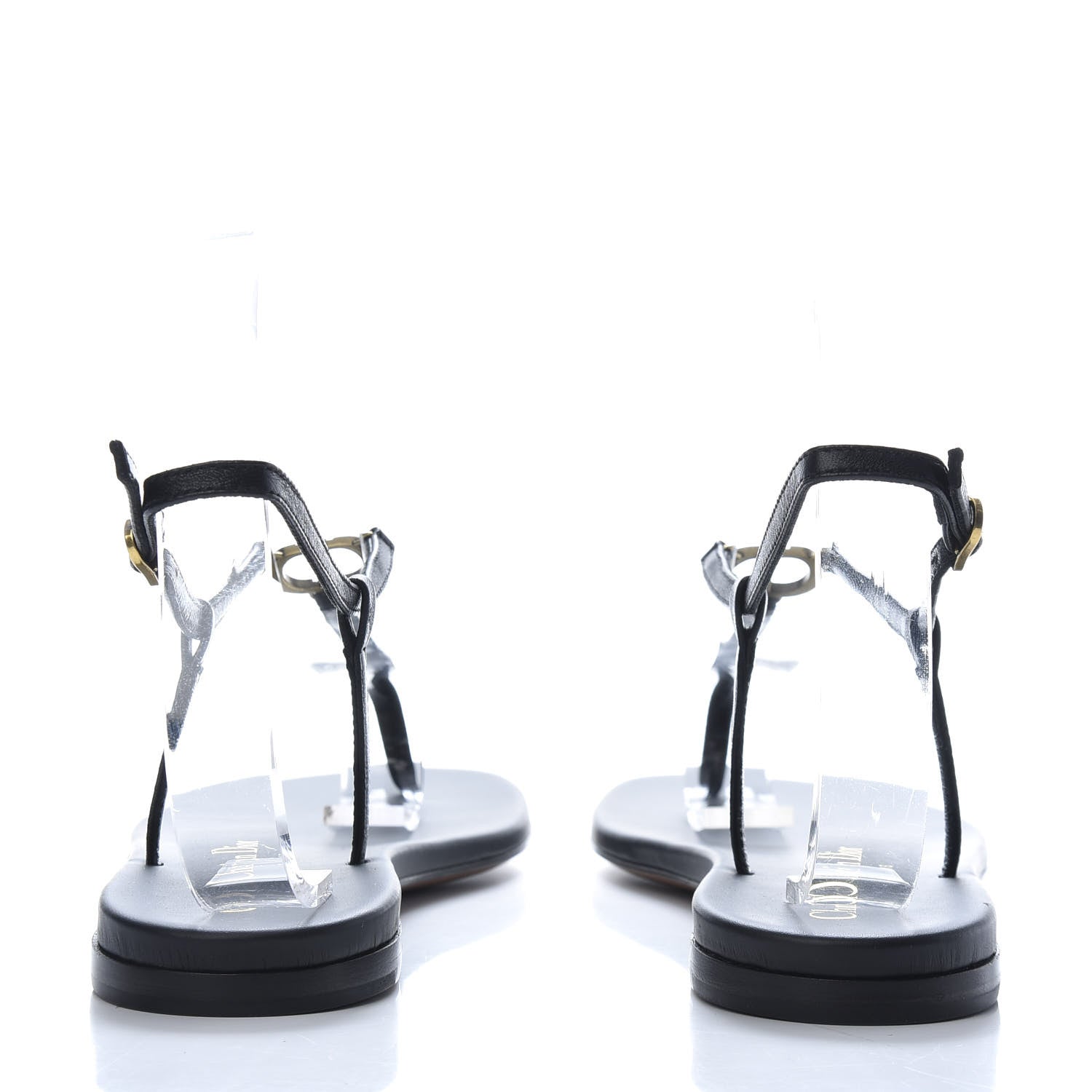 Christian Dior Lambskin Signature T-Strap Sandals 38 Black 6 of 9