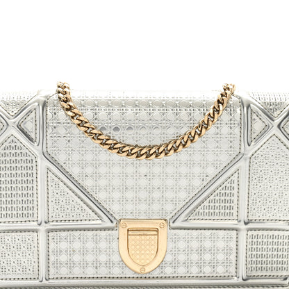 Christian Dior Metallic Patent Micro-Cannage Diorama Wallet on Chain Pouch Silver 6 of 8