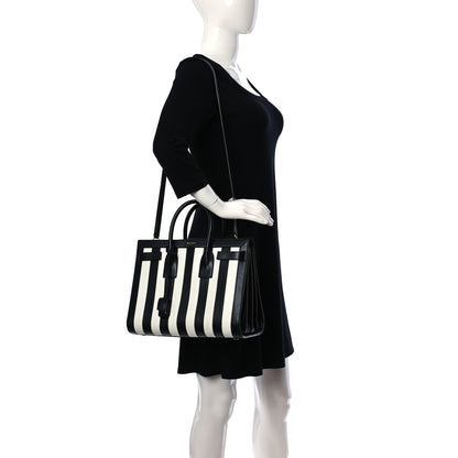 Saint Laurent Calfskin Striped Small Sac De Jour Black White 2 of 11