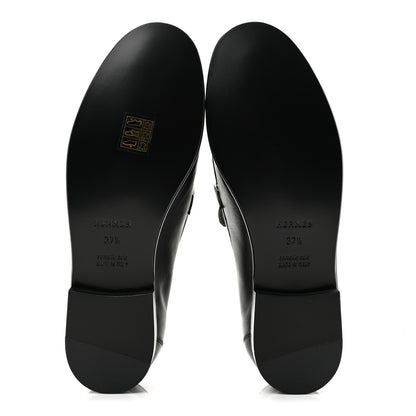 Hermes Calfskin Womens Destin Loafers 37.5 Black 6 of 10