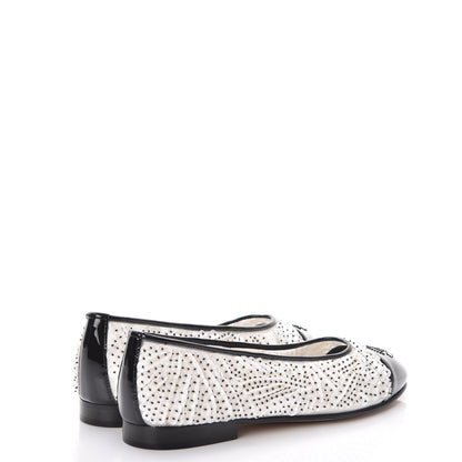 Chanel Patent Calfskin Sequin Embroidered Cap Toe Ballerina Flats 36 White Black 4 of 10