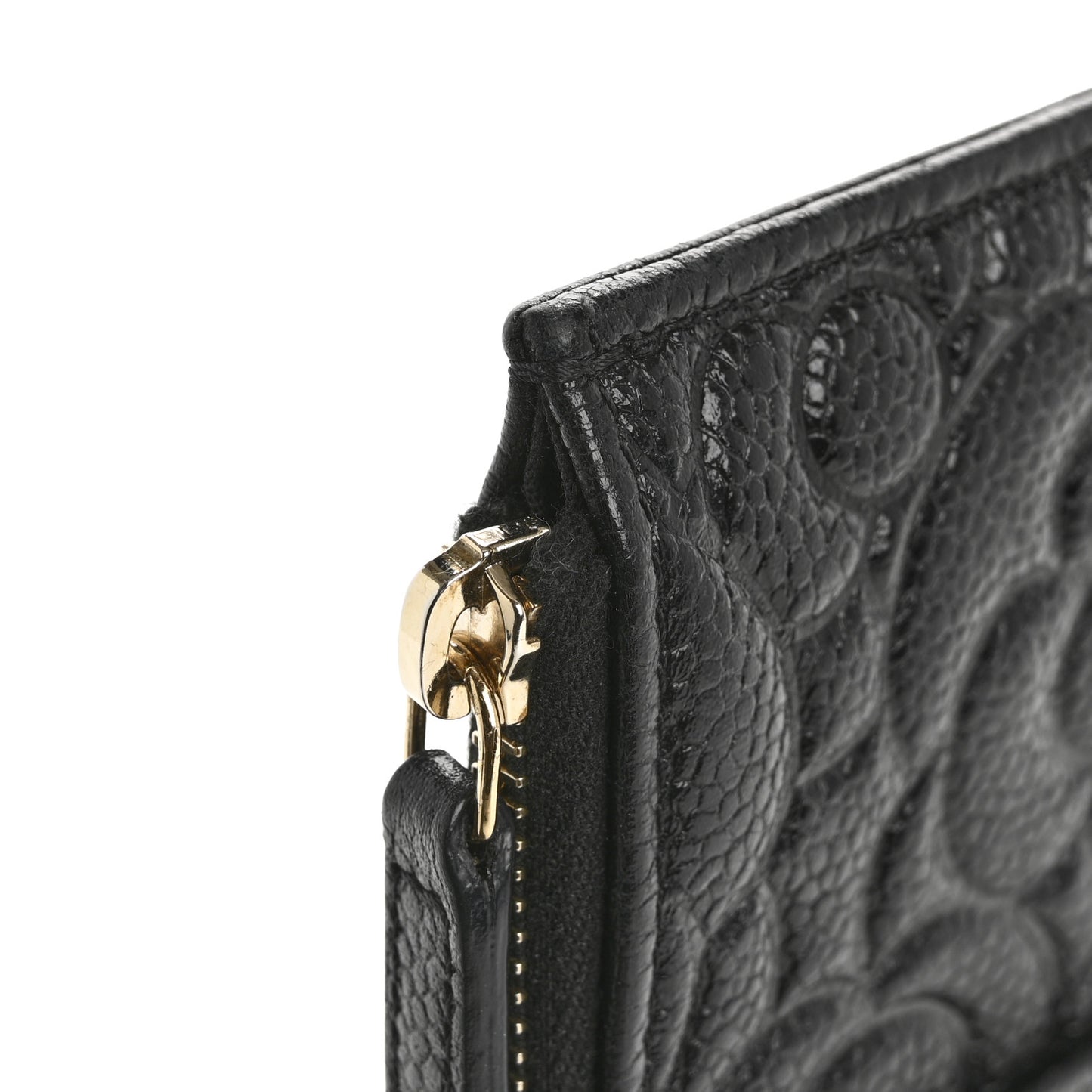 Caviar Camellia Embossed Classic Flat Wallet Pouch Black