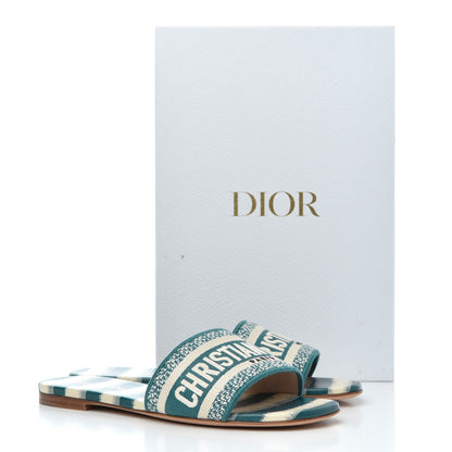 Christian Dior Cotton D-Stripes Embroidered Dway Mules Slide Sandals 37 Deep Ocean 11 of 11