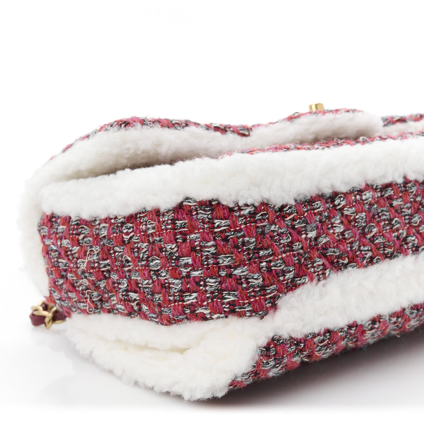 Tweed Shearling Quilted Large CC Flap Bag Red