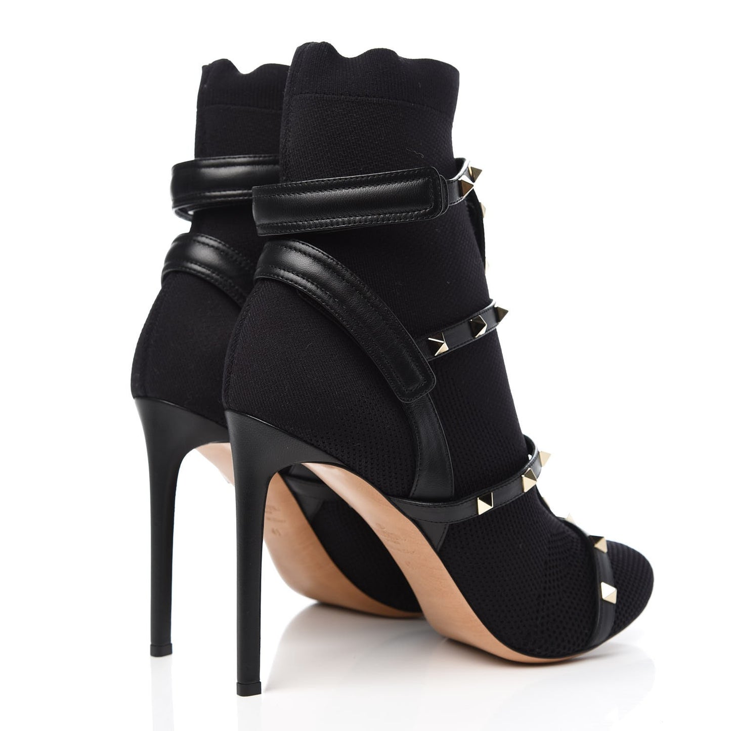 Knit Nappa Rockstud Bodytech 105mm Ankle Boots 41 Black