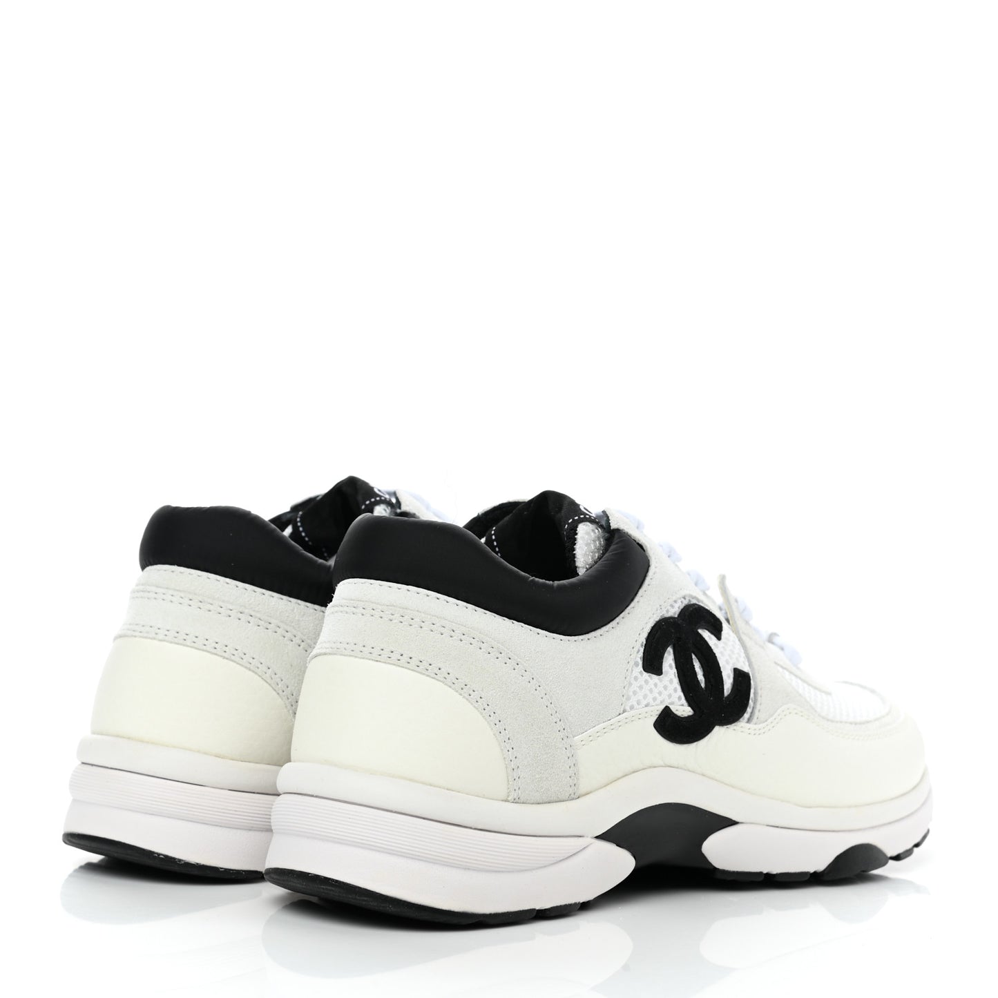 Mesh Suede Calfskin Grained Calfskin Womens CC Sneakers 38 White Black