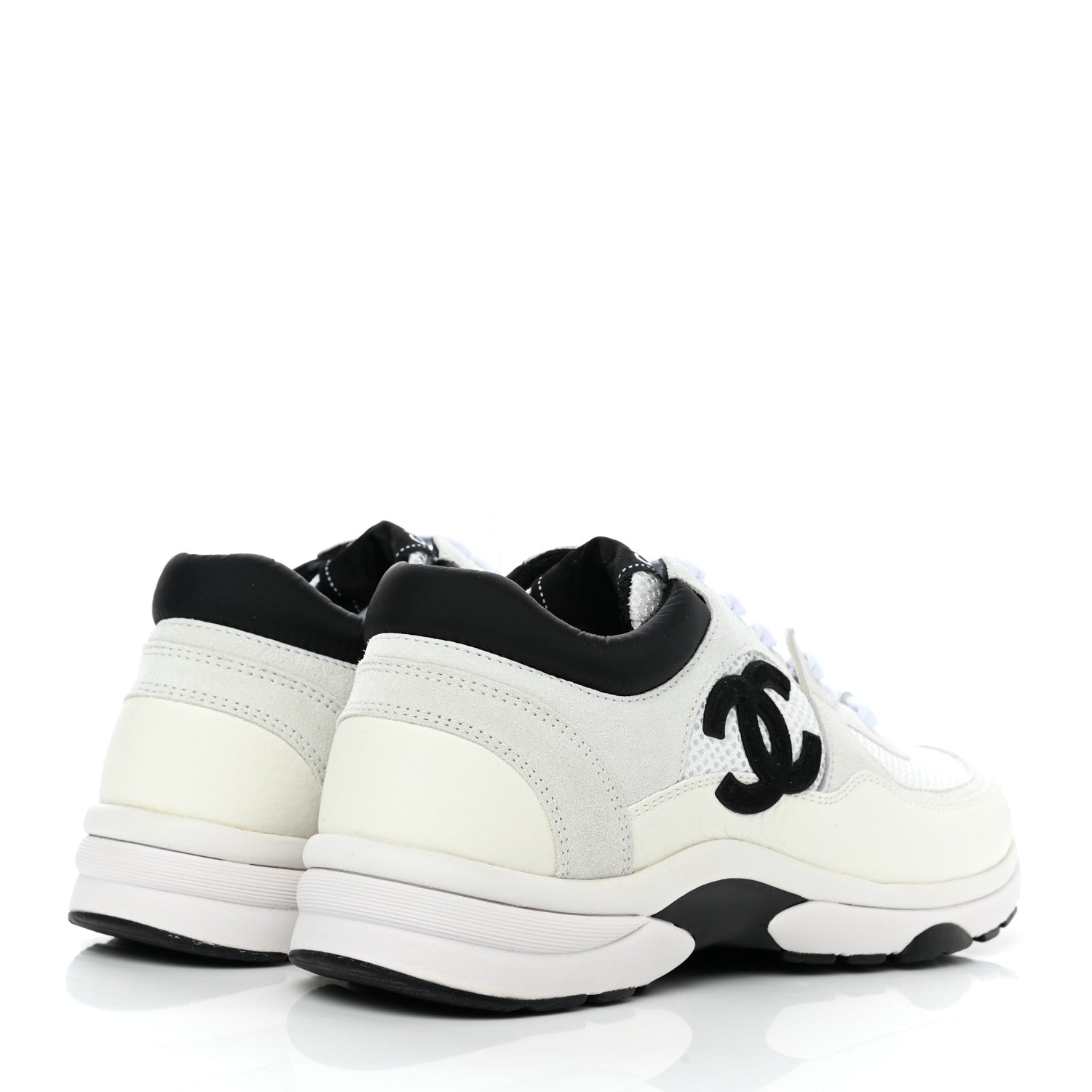 Chanel Mesh Suede Calfskin Grained Calfskin Womens CC Sneakers 38 White Black 4 of 9