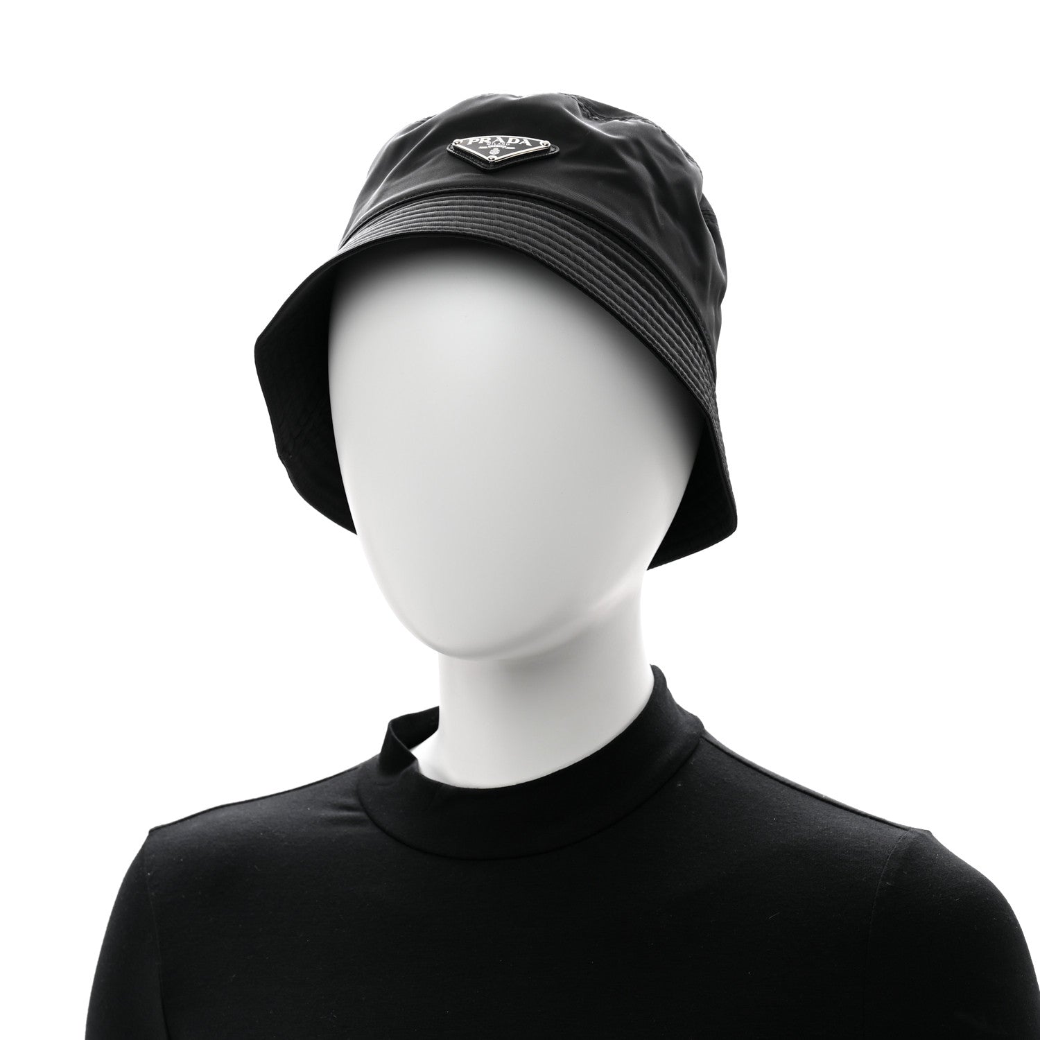 Prada Re-Nylon Metal Triangle Logo Womens Bucket Hat S Black 2 of 9