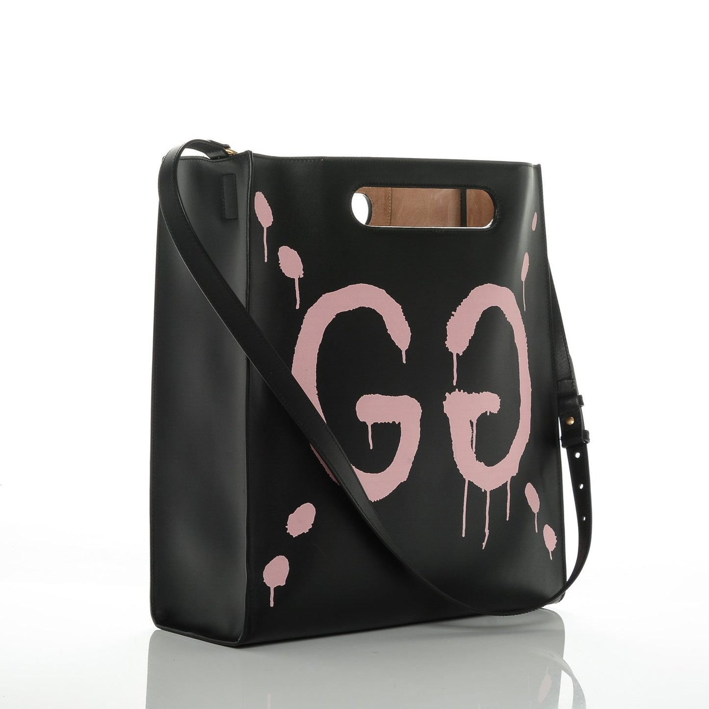 Calfskin GucciGhost Real Medium XL Tote Black Pink
