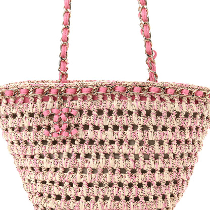 Chanel Mixed Fibers Calfskin Crochet Small Shopping Bag Beige Pink 10 of 11